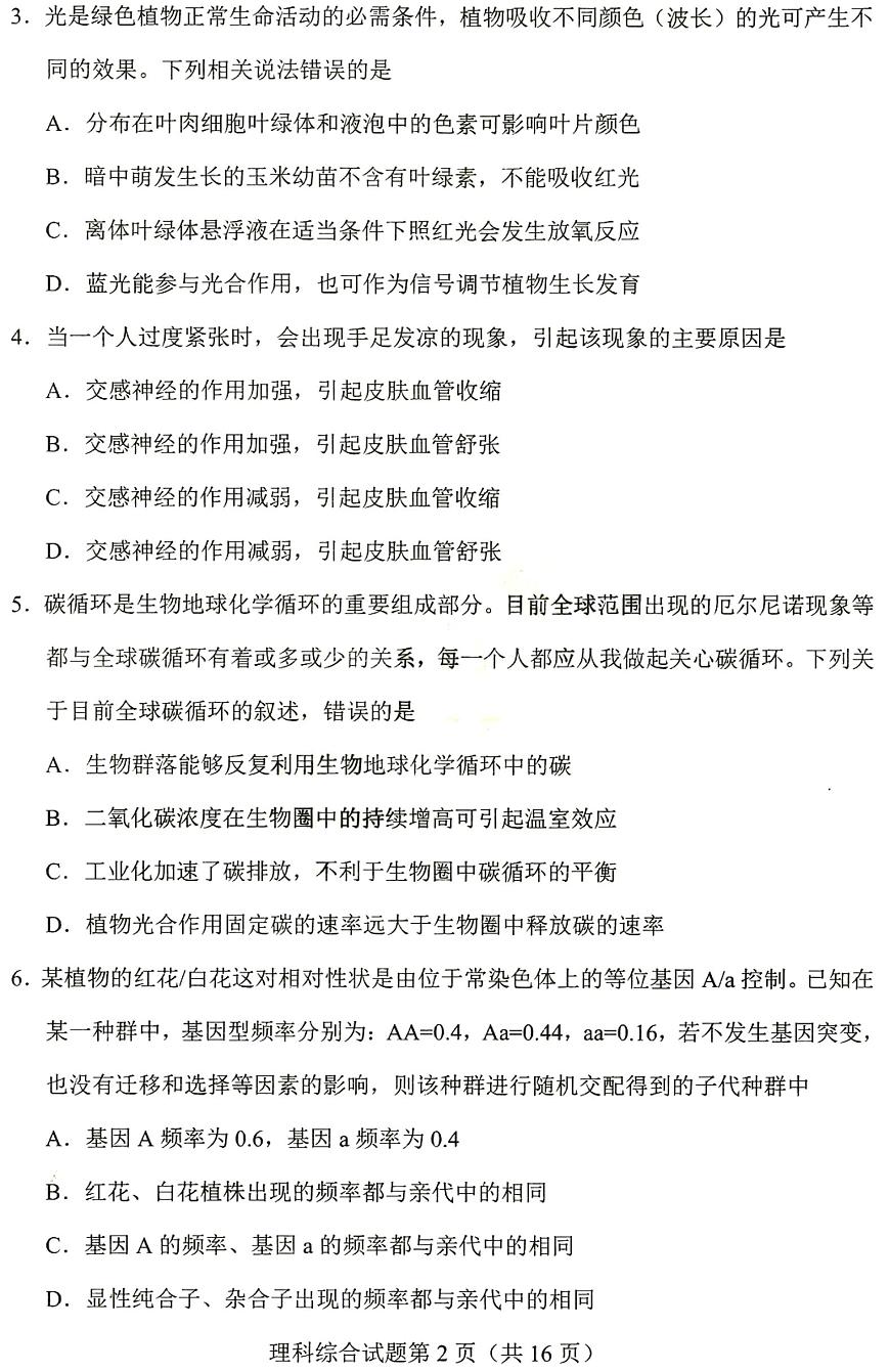 理綜試卷第2頁