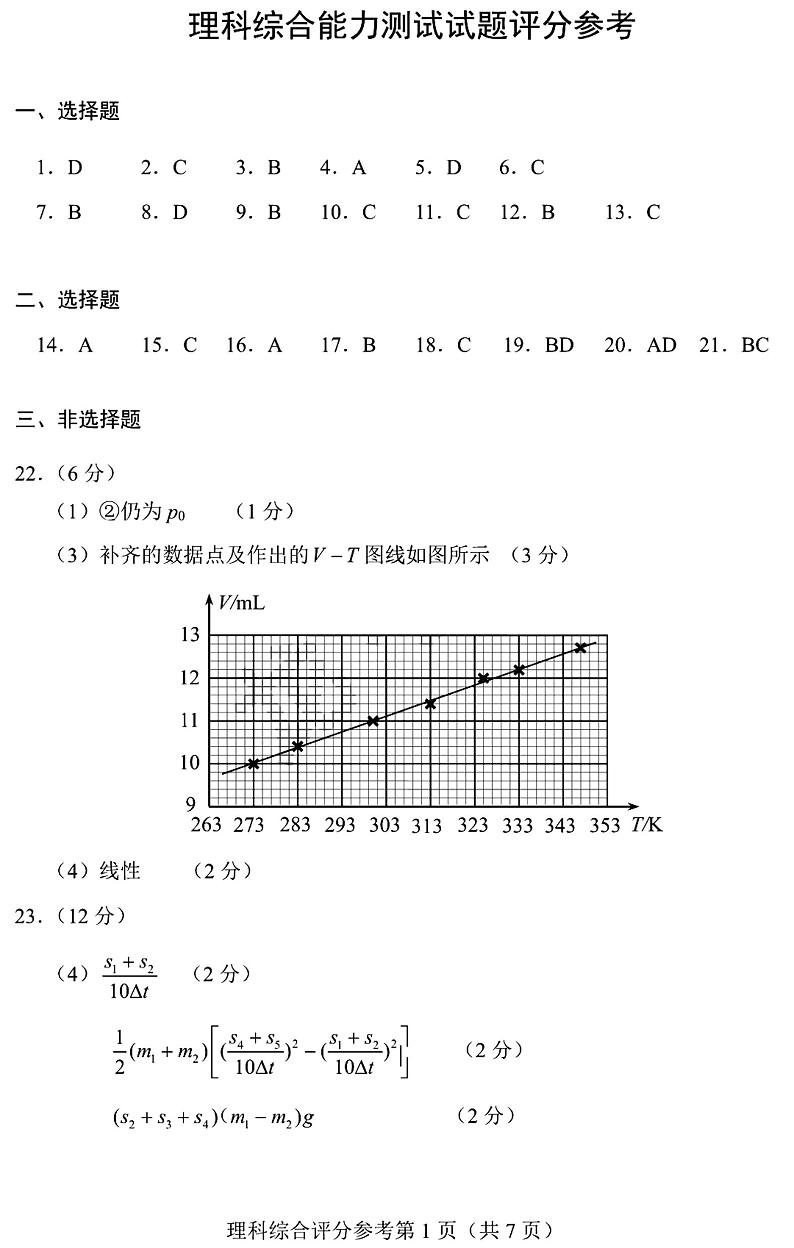 2023届四省(安徽、云南、黑龙江、吉林)联考高考适应性考试 理综试题及答案01