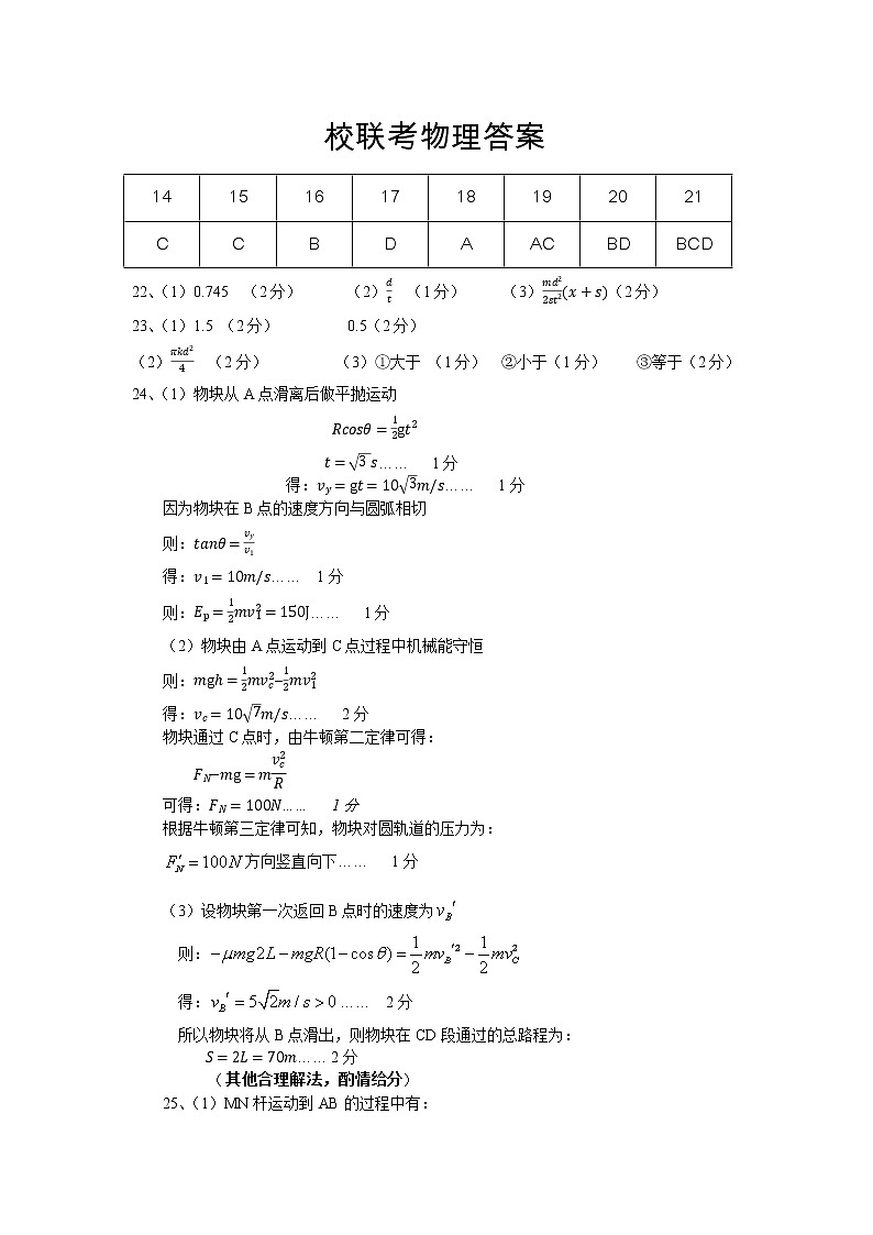 江西省九所重點(diǎn)校2022-2023學(xué)校高三下學(xué)期聯(lián)合考試二模物理答案第2頁