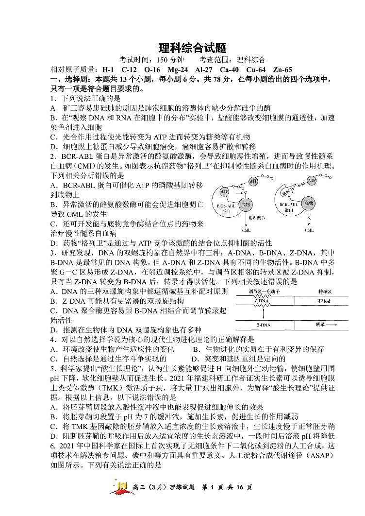 2022届陕西省西安市长安区高三下学期5月第三次模拟考试理综试题(PDF版含答案)01