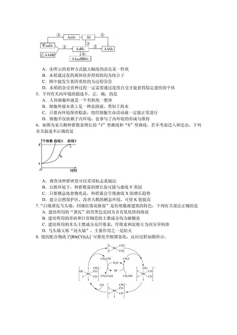 2021届安徽省黄山市高三第一次质量检测理综试题 PDF版02