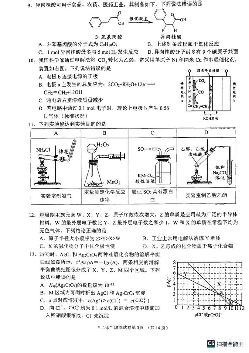 2023届四川省南充市高三下学期高考适应性考试（二诊）理科综合试题03