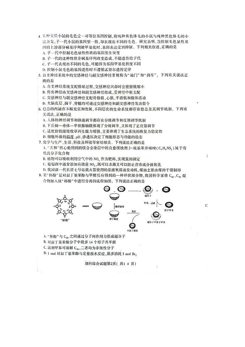 山西省临汾市2023届高三下学期高考考前适应性训练考试(二)理科综合试题第2页