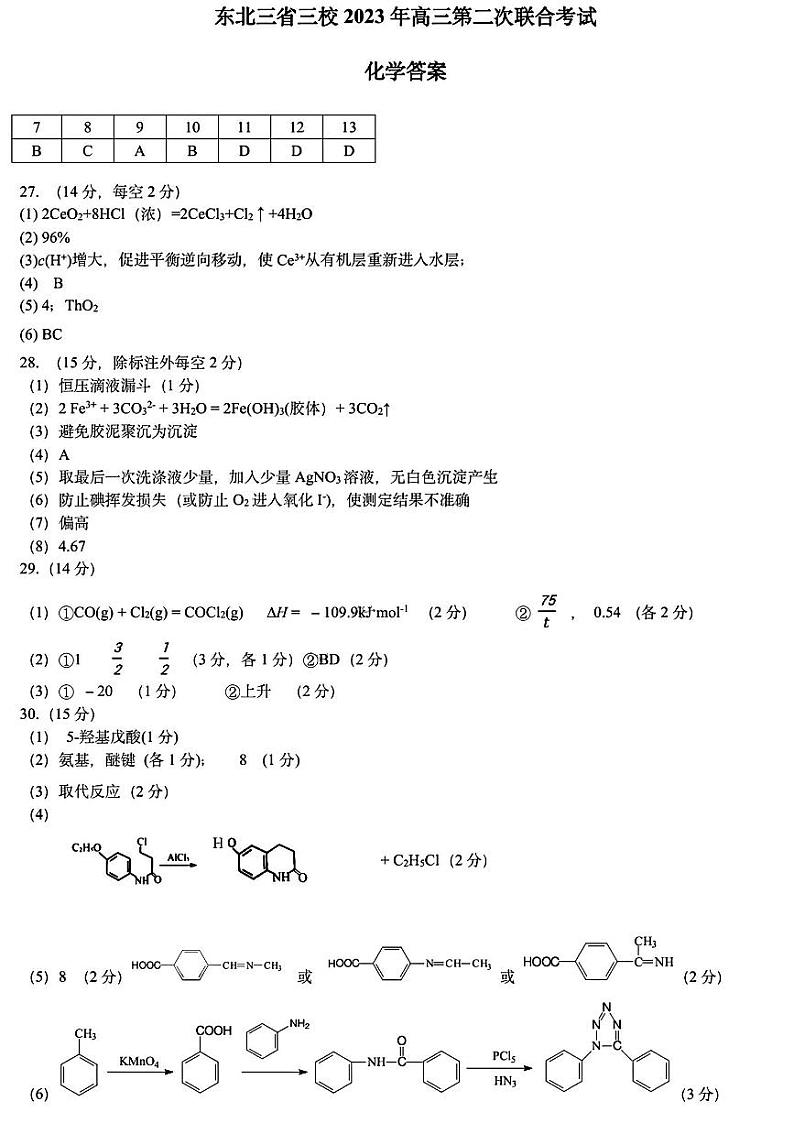 2023年东北三省高三第二次联合模拟考试理综答案第2页