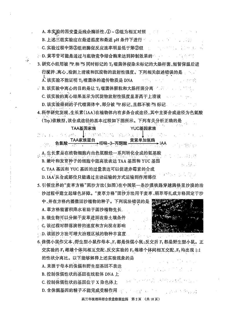 2023年内蒙古呼和浩特市高三年级第二次质量数据监测理科综合试题第2页