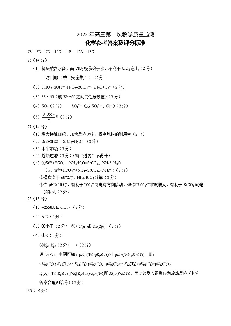 2022高三二模化学答案第1页