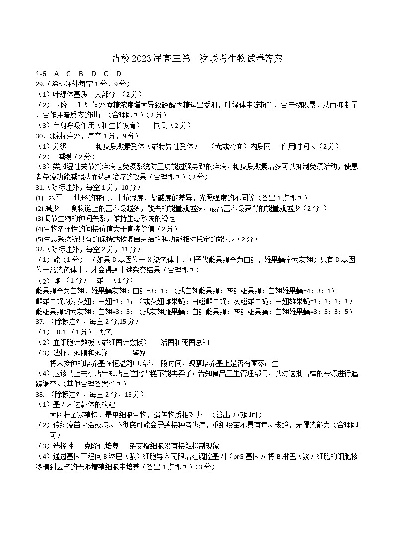 江西省重点中学盟校2023届高三第二次联考理综试题01