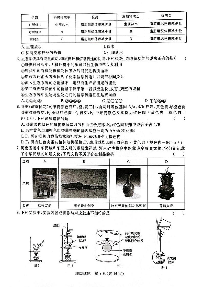 河南省名校青桐鸣2023届高三下学期4月联考理科综合试题第2页
