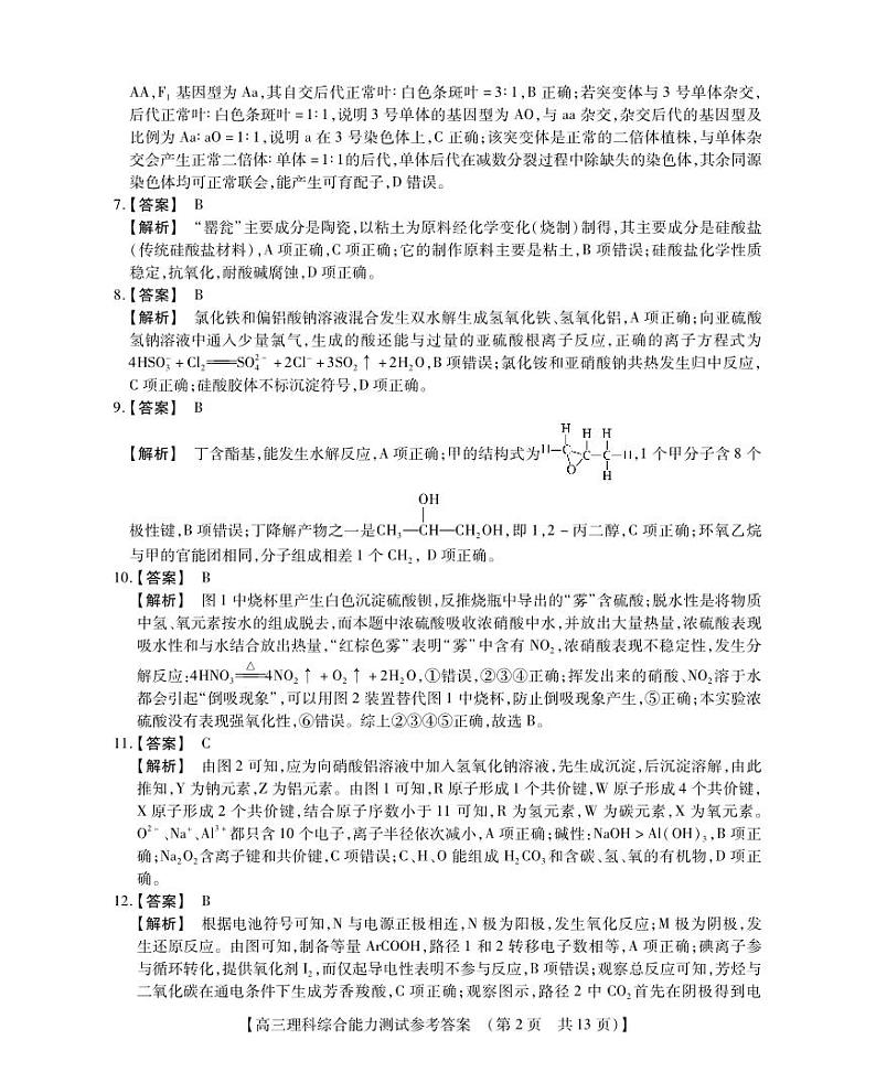 河南省2022-2023学年高三年级TOP二十名校四月冲刺考(一)理综参考答案和解析第2页