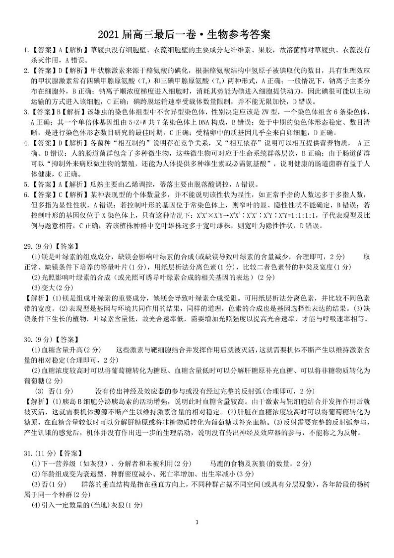 2022届安徽省芜湖一中、安师大附中等皖江名校高三5月最后一卷理综试题 PDF版01