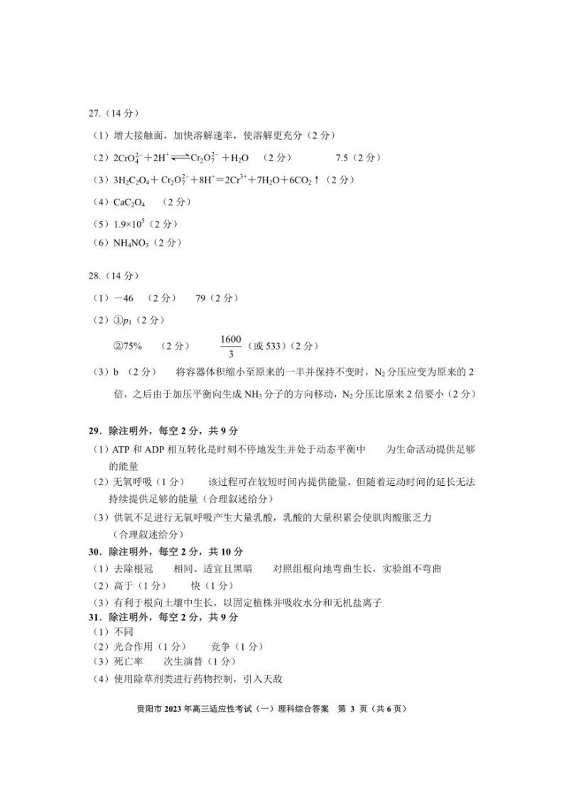 2022-2023学年贵州省贵阳市高三下学期适应性考试（一）（一模）理综试题PDF版含答案03