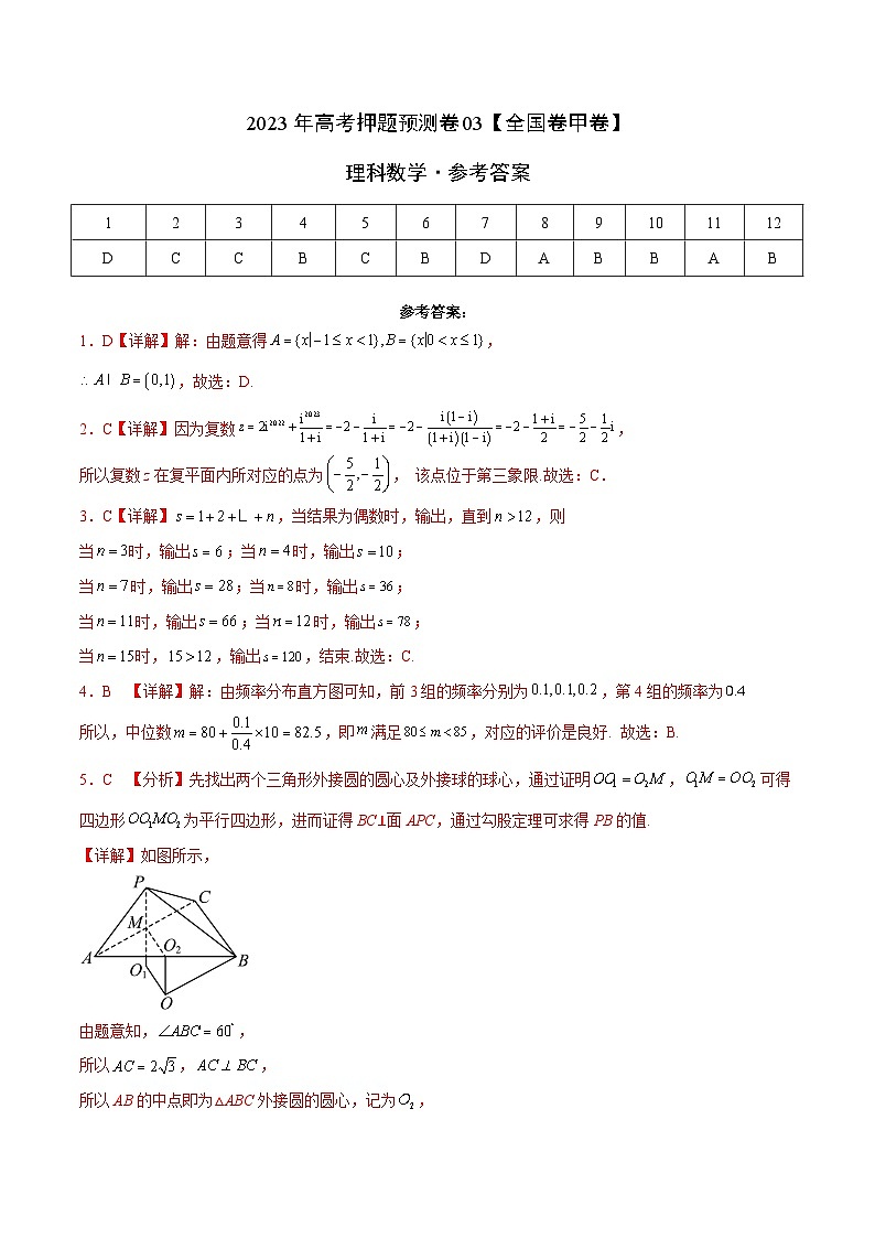 2023年高考押题预测卷03(甲卷理科)(参考答案)01