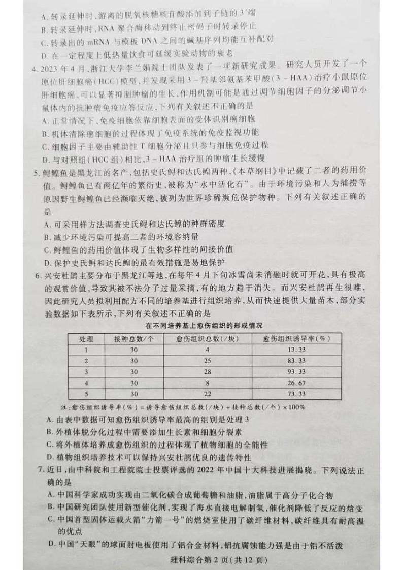 东北三省四市教研联合体2023届高三模拟试题(二)理科综合试卷+答案第2页