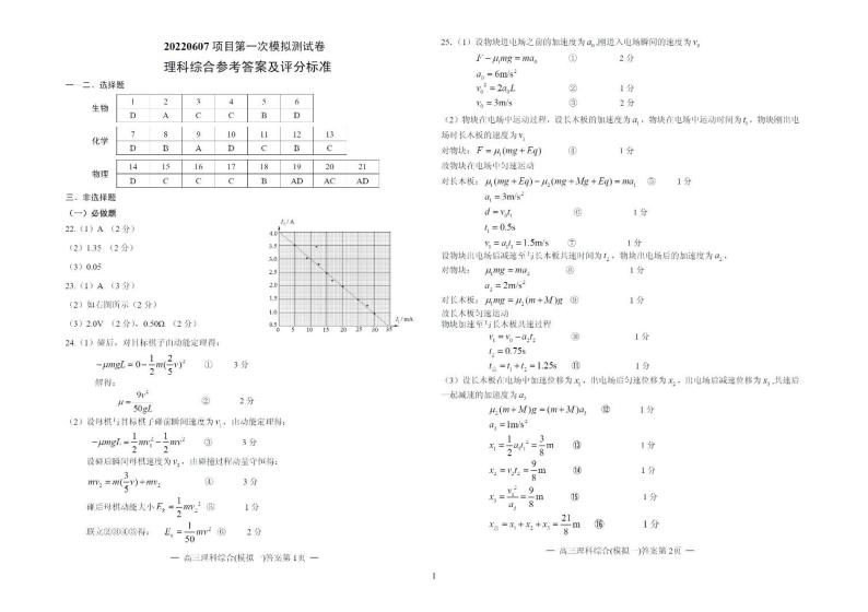 2022届江西省南昌市高三下学期3月第一次模拟考试 理综 PDF版01