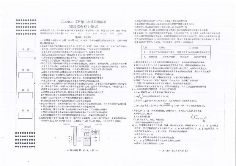 2023届江西省南昌市高三下学期三模试题 理综 PDF版01