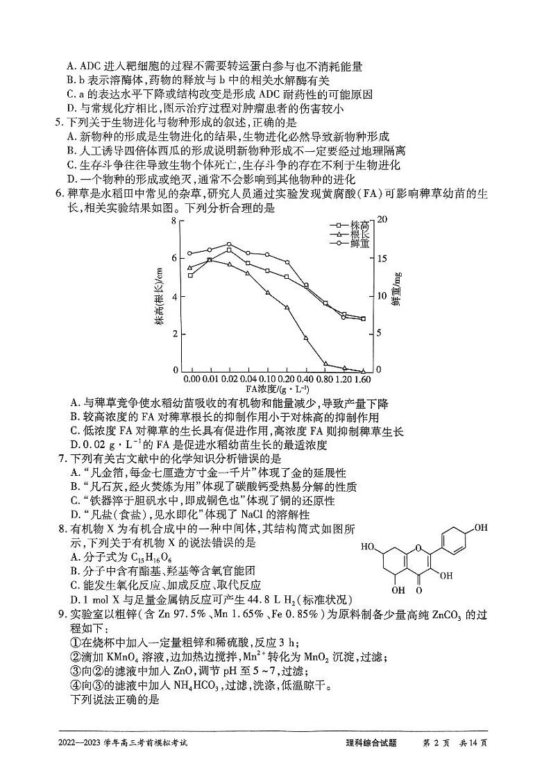 2023河南天一大联考高三下学期考前模拟理综试题及答案第2页