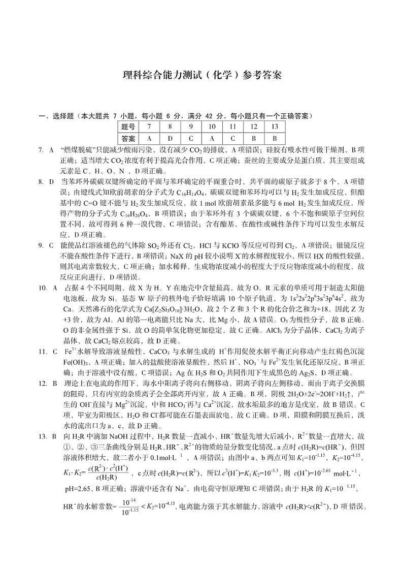 【化学】2023届高三4月期中考化学参考答案第1页