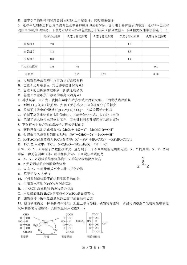 四川省成都市第七中学2023-2024学年高三上学期入学考试理综试卷02