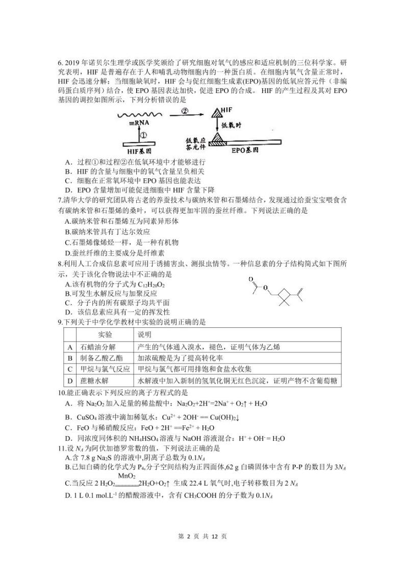 2024届四川省绵阳南山中学高三上学期零诊考试（9月） 理综 PDF版02