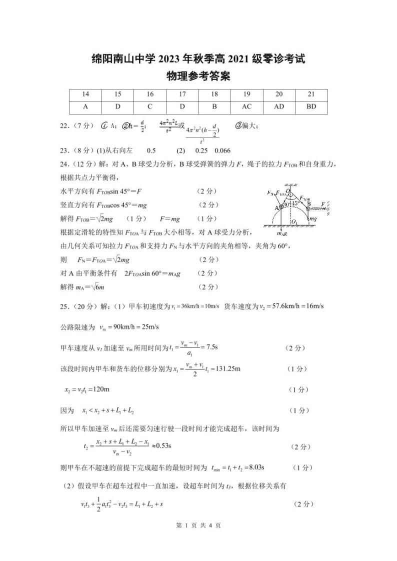 2024届四川省绵阳南山中学高三上学期零诊考试（9月） 理综 PDF版01