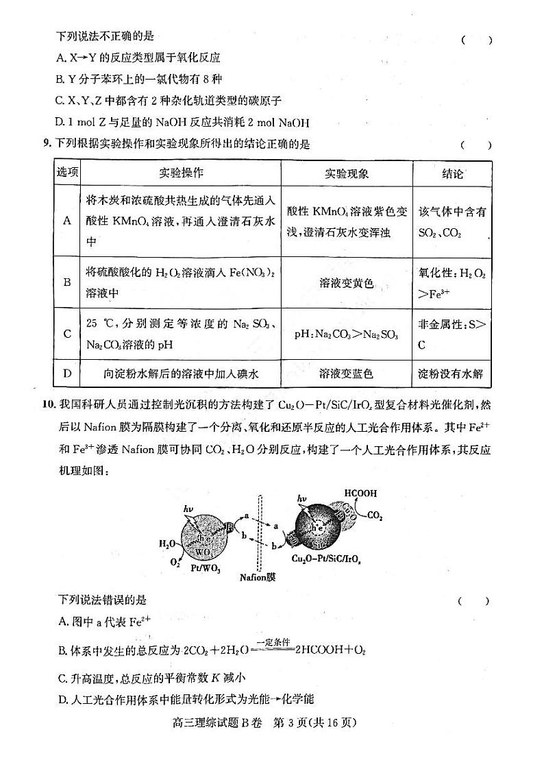 山西省2022-2023学年高三上学期1月适应性调研测试 理综试题B卷 PDF版无答案第3页