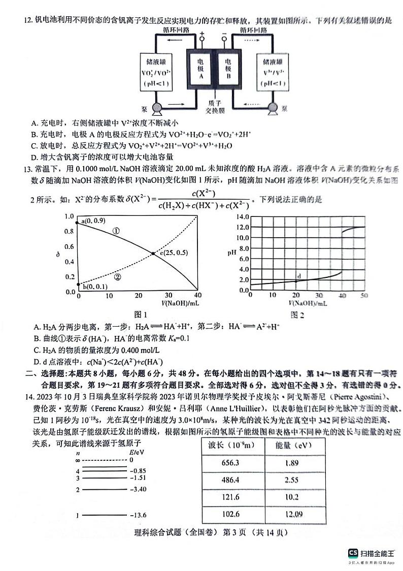 2024榆林十校联考高三上学期12月月考试题理综PDF版含解析第3页
