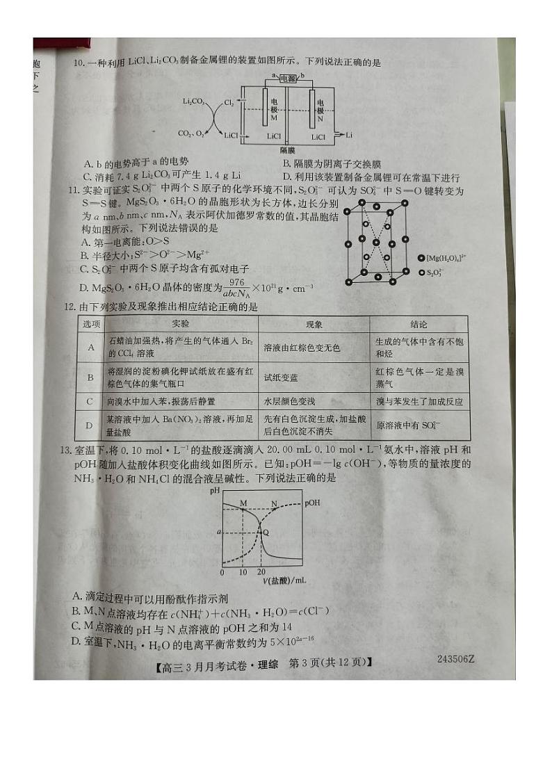 山西省部分学校2023-2024学年高三下学期3月月考理综试题(PDF版附答案)03