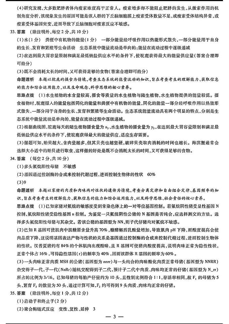 2024天一大联考高中毕业班高三下学期3月阶段性测试(七)理综试题及答案03