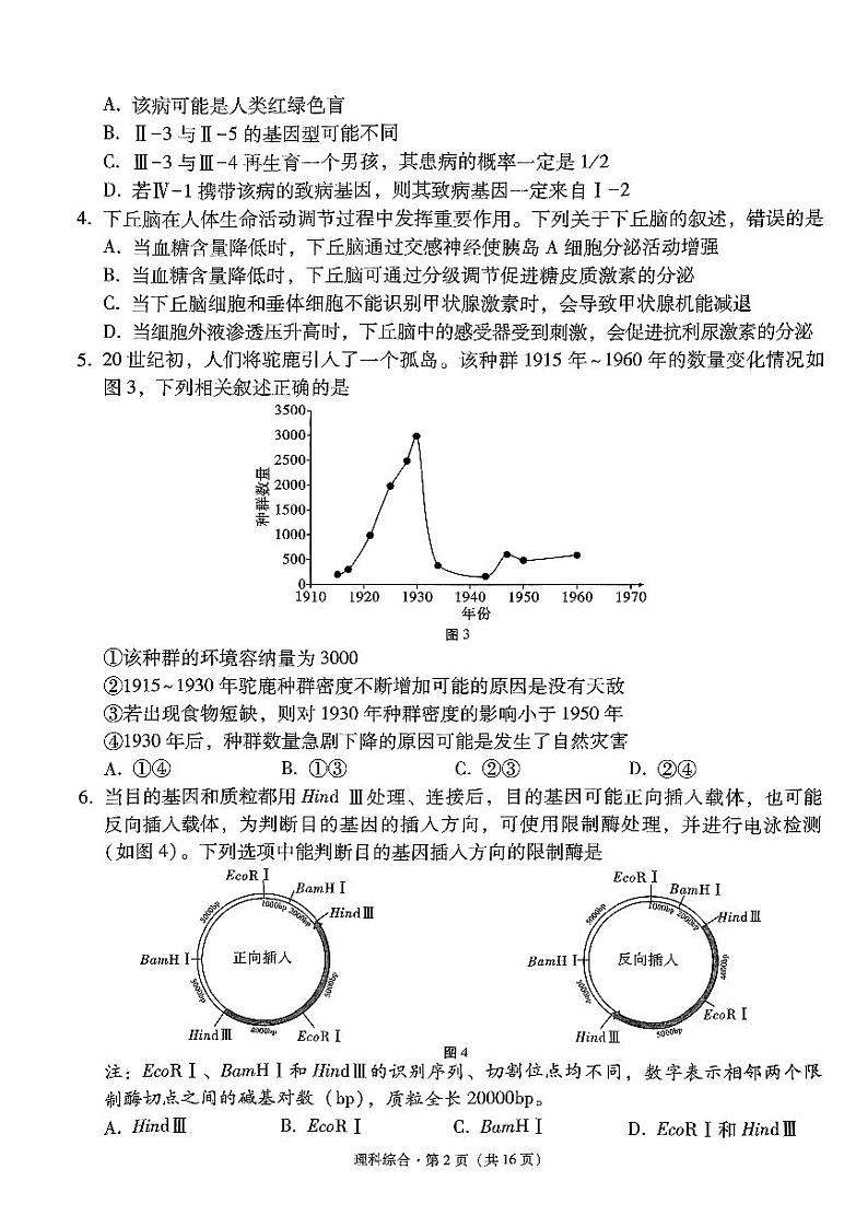 2024届云南省高三下学期3+3+3高考备考诊断性联考(二)理综试题02