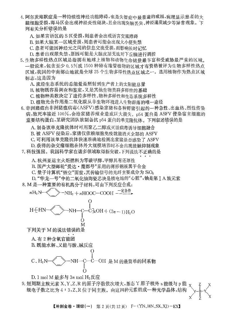 2024许昌部分学校高三下学期高考冲刺(一)理综PDF版含解析第2页