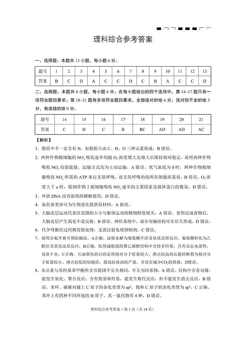 2024届云南师大附中高三适应性月考(九)理综01