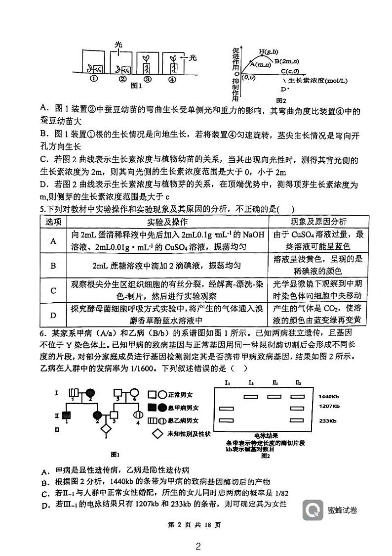2024届陕西省西安市长安区高三下学期第二次模拟考试理综试卷02