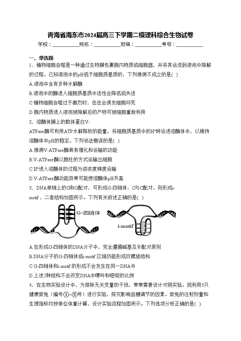 青海省海东市2024届高三下学期二模理科综合生物试卷(含答案)01