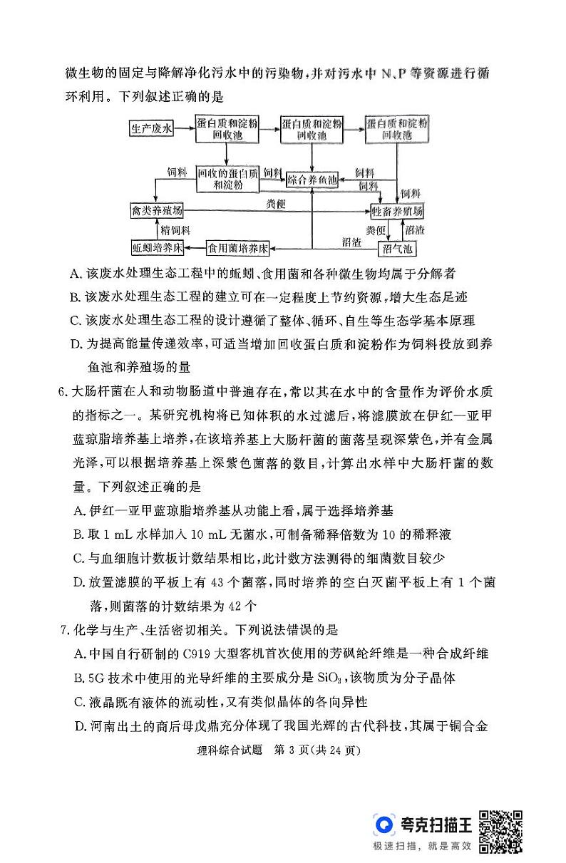 湘豫名校联考2024届高三下学期第四次模拟考试理综试卷(PDF版附解析)第3页