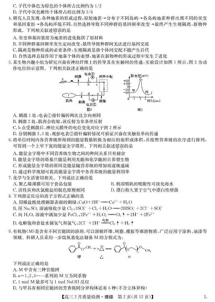理综-2月质量检测(老教材老高考)第2页