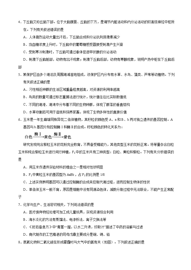 2021届陕西省西安市第一中学高三下学期5月练习理综试题02
