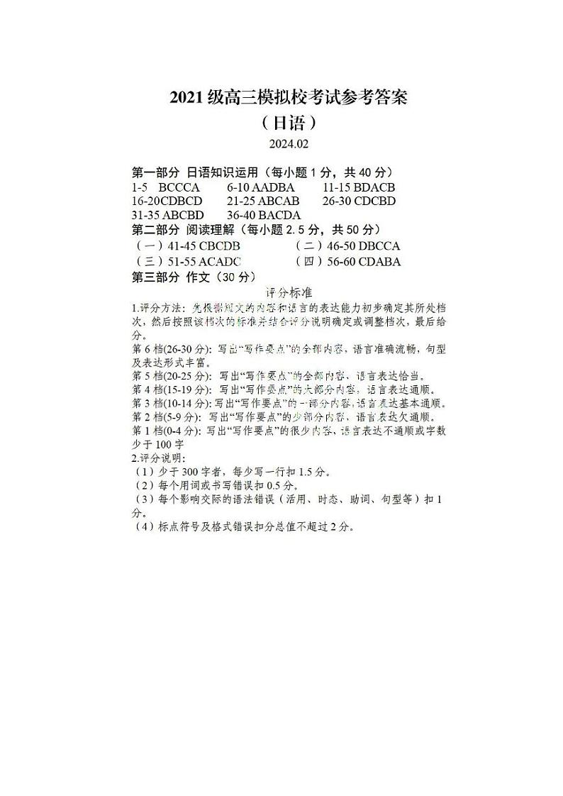 2024届山东省日照市高三下学期3月校际联合考试(一模)日语试题01