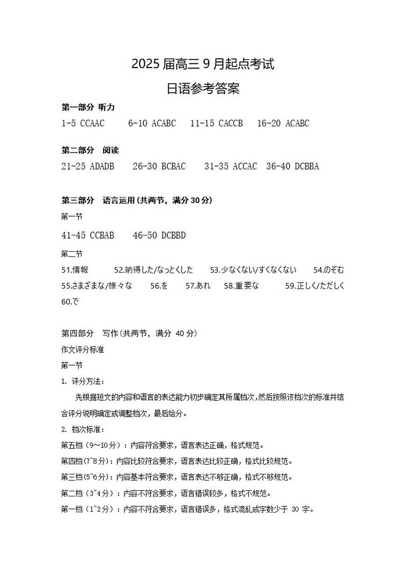 湖北省“宜荆荆恩”2025 届高三9月开学考试 日语试题01