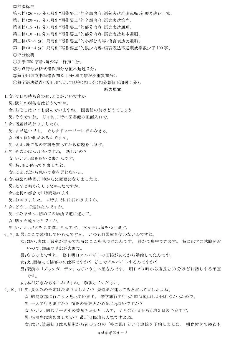 日语答案(仿真联考三)第2页