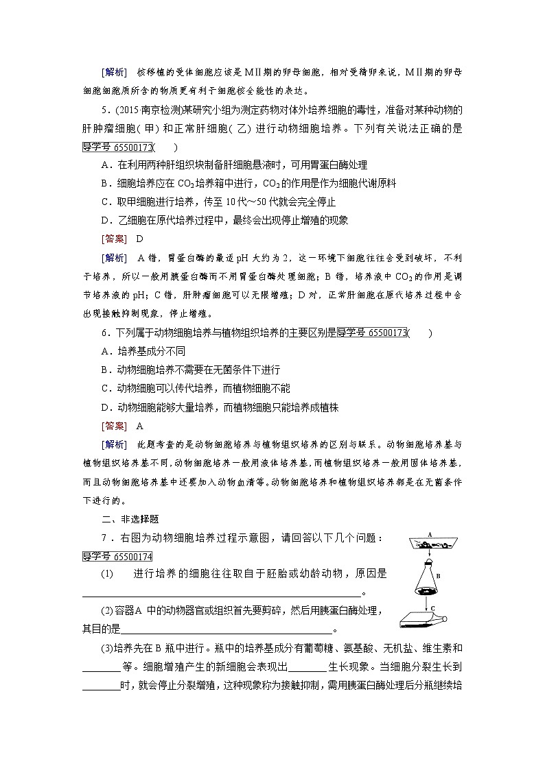 高二生物人教版选修3练习:专题2 第2节 第1课时 动物细胞培养和核移植技术 word版含解析02