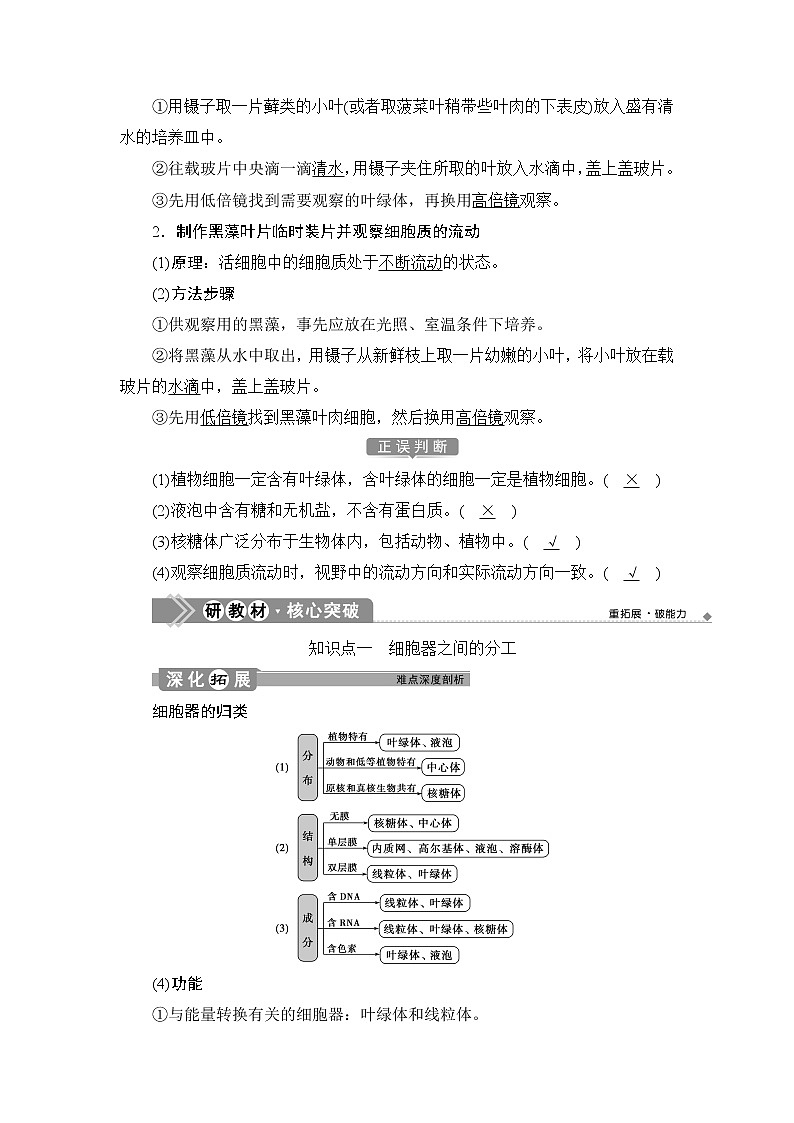 第3章第2節(jié)　第1課時　細胞器之間的分工--（新教材）2021年人教版（2019）高中生物必修1同步學案第3頁
