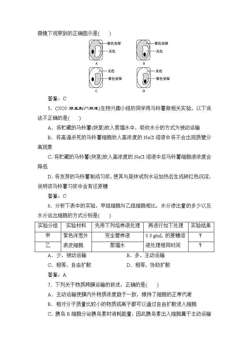 第4章章末综合检测--(新教材)2021年人教版(2019)高中生物必修1同步学案02