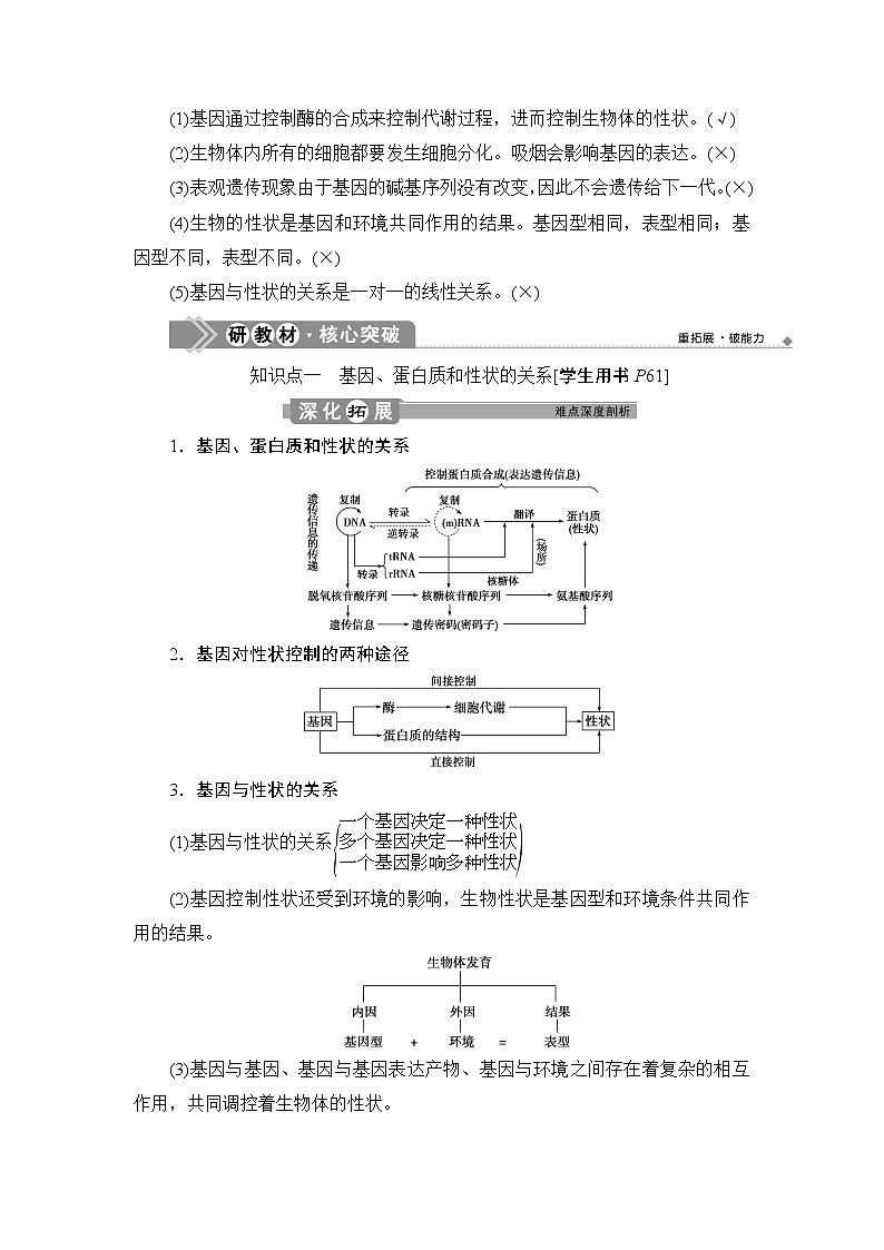 第4章第2节 基因表达与性状的关系--(新教材)2021年人教版(2019)高中生物必修2同步学案+同步练习第3页