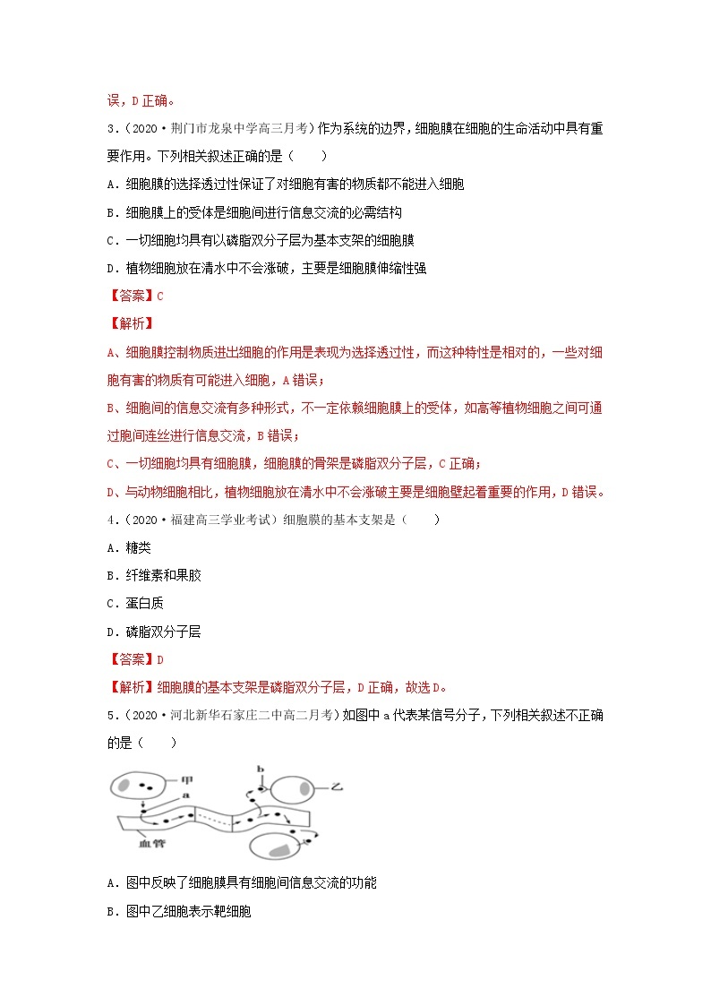 2.1.1 质膜的结构和功能--2021-2022学年新教材北师大版高中生物必修1课件+导学案+教学设计+练习02