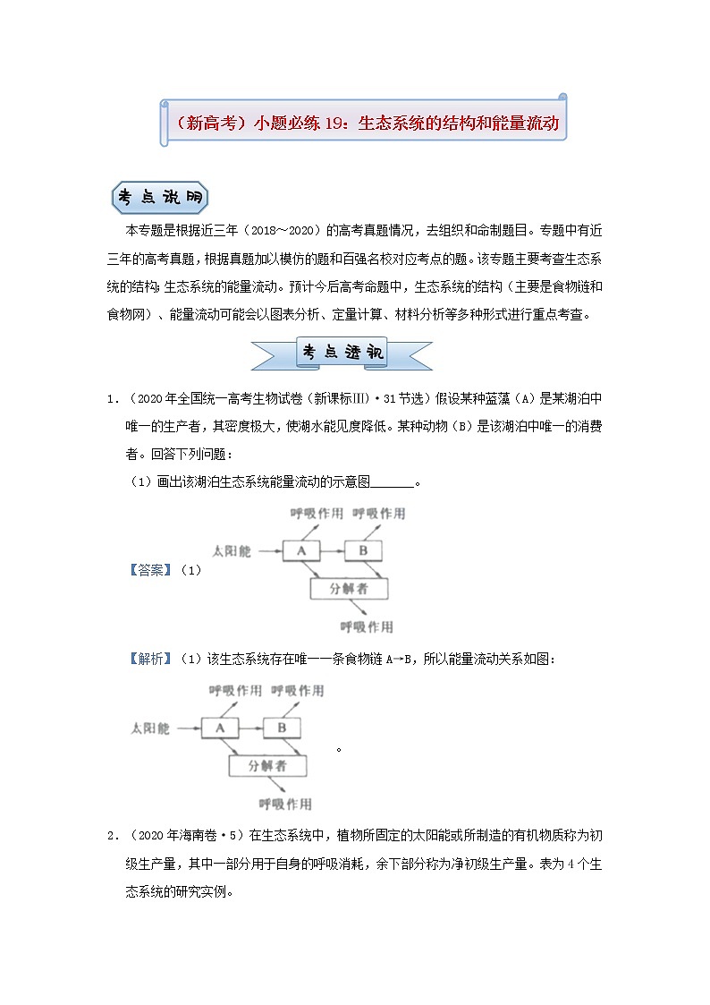 新高考2021届高考生物小题必练19生态系统的结构和能量流动第1页