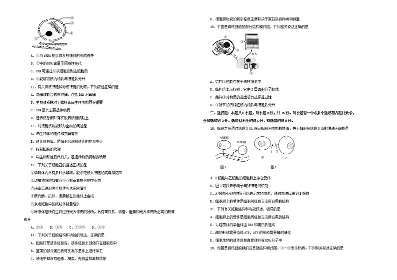 2021年新教材高中生物第三章细胞的基本结构双基训练金卷二新人教版必修1分子与细胞第2页