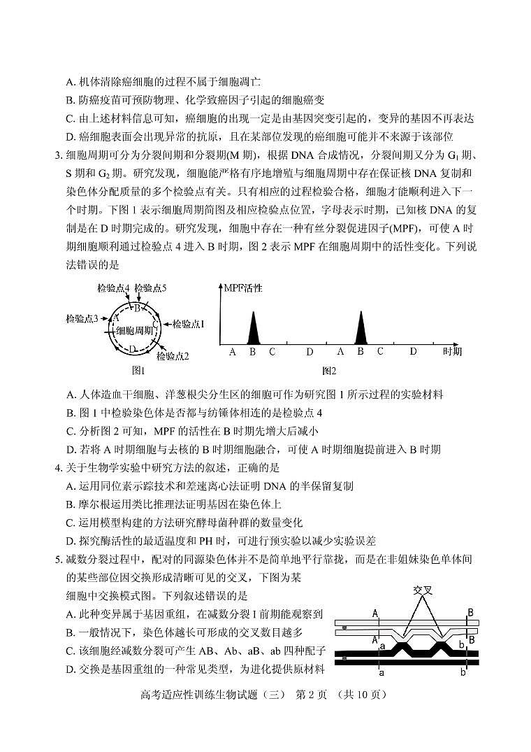 2021屆山東省泰安肥城市高三下學(xué)期高考適應(yīng)性訓(xùn)練（三）生物試題 PDF版第2頁