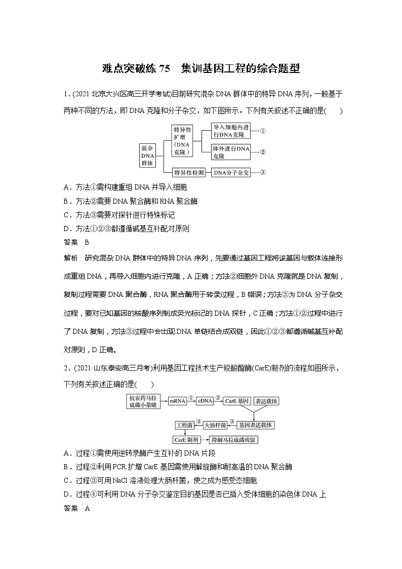 2022届高考生物一轮复习专题训练75 集训基因工程的综合题型(解析版)第1页