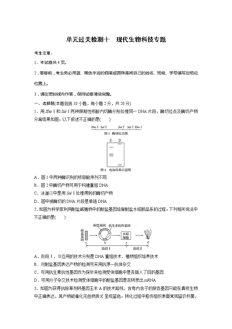 2022届高考生物一轮复习单元过关检测十 现代生物科技专题【解析版】第1页