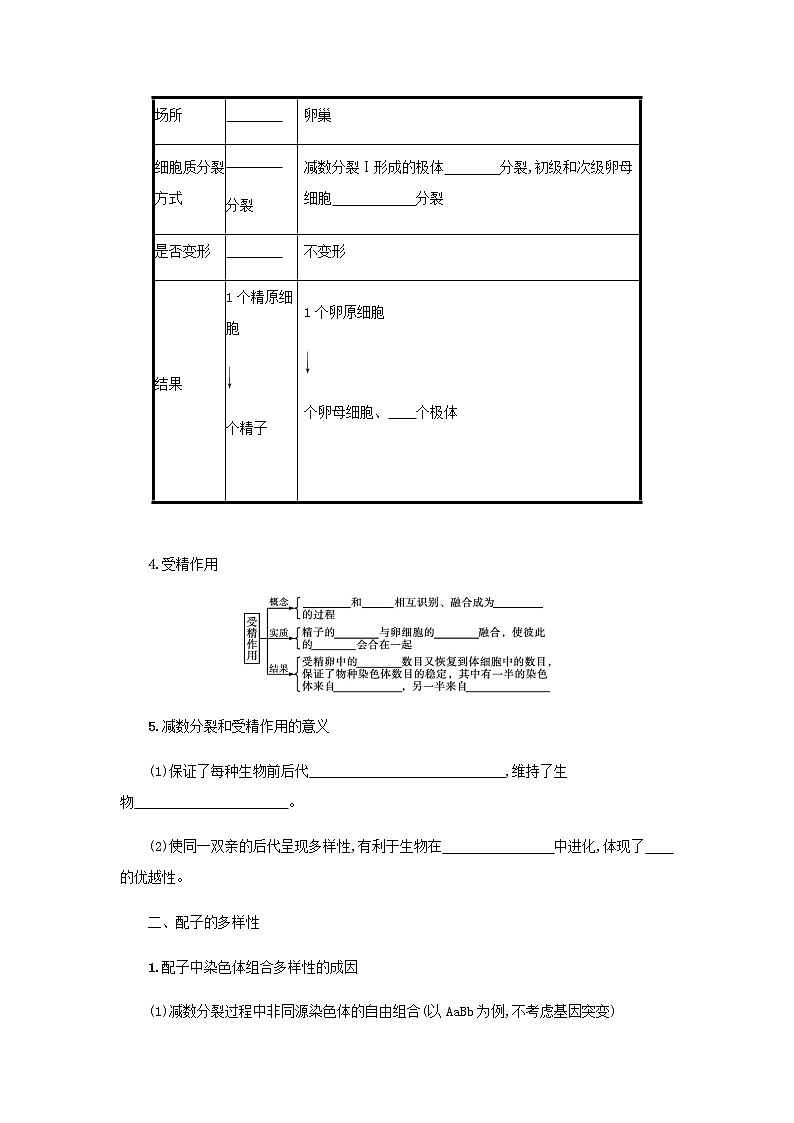 2022届高考生物一轮复习第4单元细胞的生命历程第11讲减数分裂和受精作用学案新人教版第3页